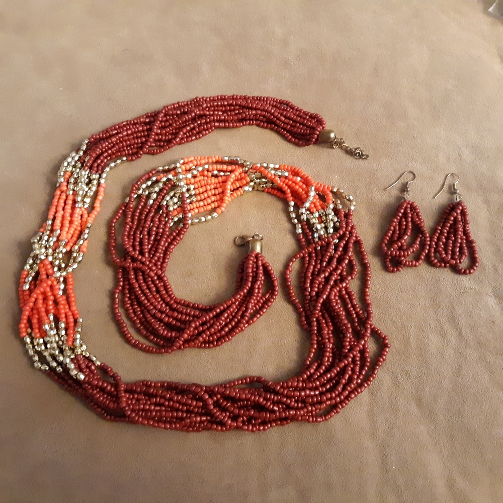 Vtg Waterfall Bohemian SeedBead Statement necklace